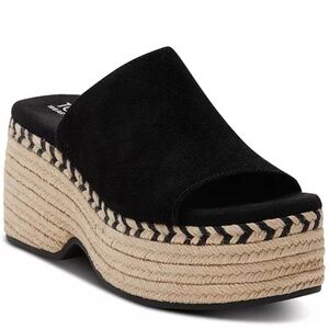 Toms Black Platform Espadrille Slides
